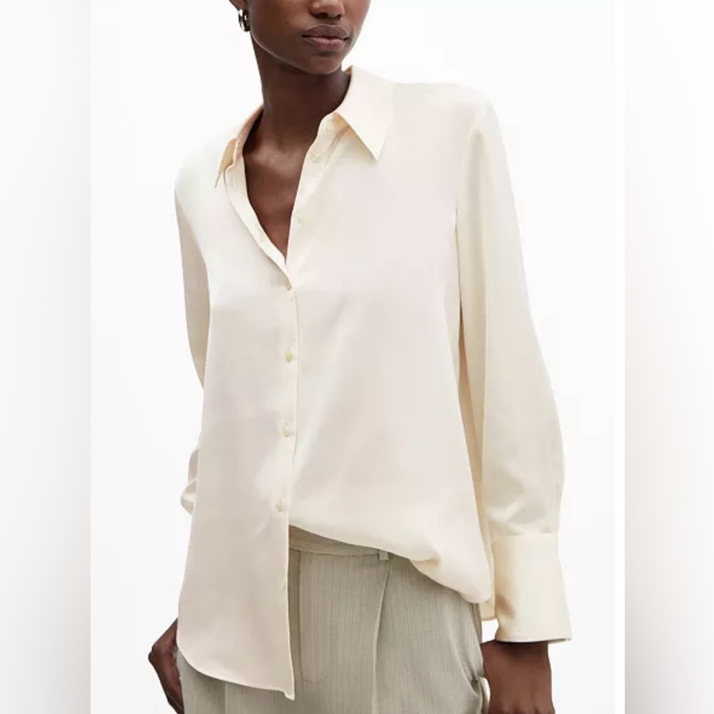 Cream Long-sleeve Blouse Top